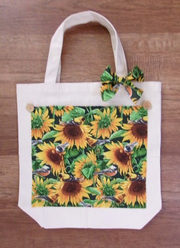 Tote Bag Handmade Sunflower for School Work Cell Phone Books Snacks New - Picture 3 of 9