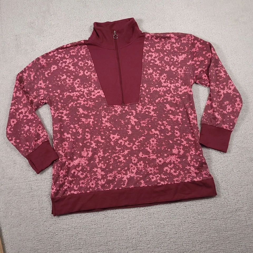 Pullover para mujer Cuddl Duds ropa cómoda 1/2 cremallera cuello falso grande floral informal Foto 2 de 4