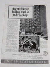 1943 US Steel WW ll Building Bombing England Print Ad Black & White