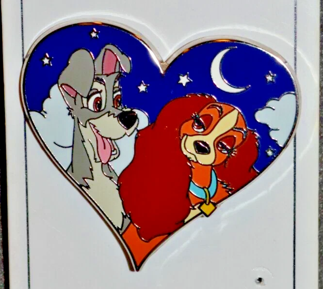 Prendedor de Dama y el Vagabundo Disney en Corazón Estrellado Prendedor Disneyland Difícil de Encontrar RARO Foto 3 de 4