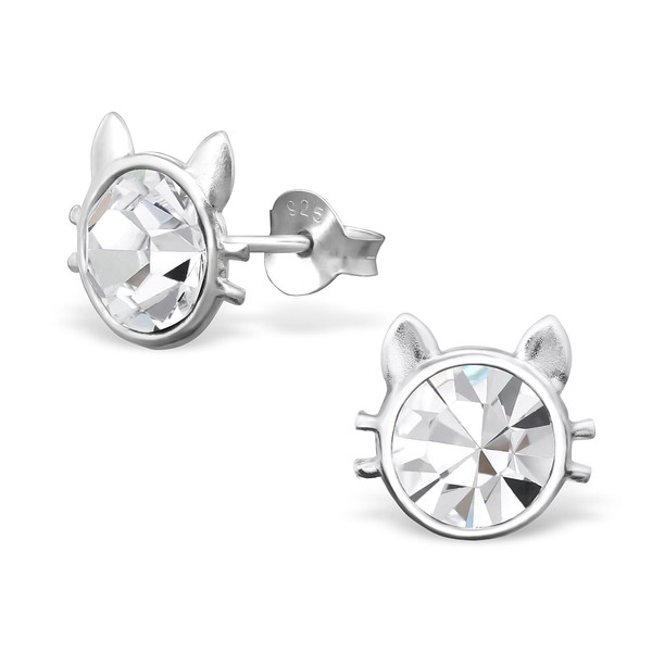 Katzen Ohrringe 925 Silber - Kinder MäDchen Damen Zirkonia Katze Ohrstecker-image