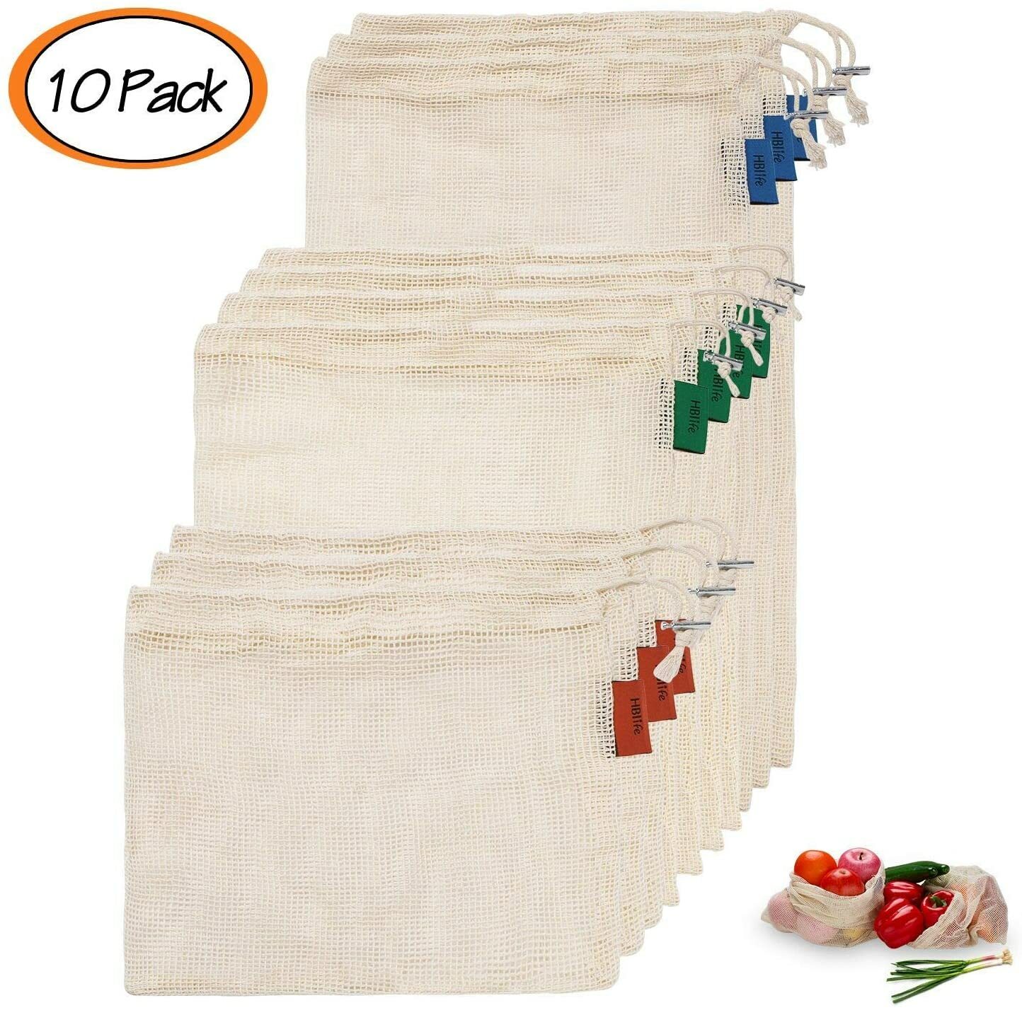 10 Pack of Reusable Eco Friendly Mesh Food Bags Produce Grocery