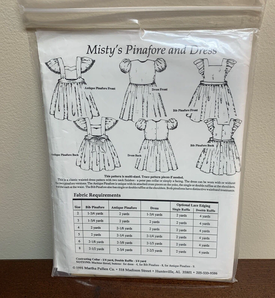 New Martha Pullen Sewing Pattern Girls Misty's Pinafore and Dress 2 to 8 - Image 2 of 2