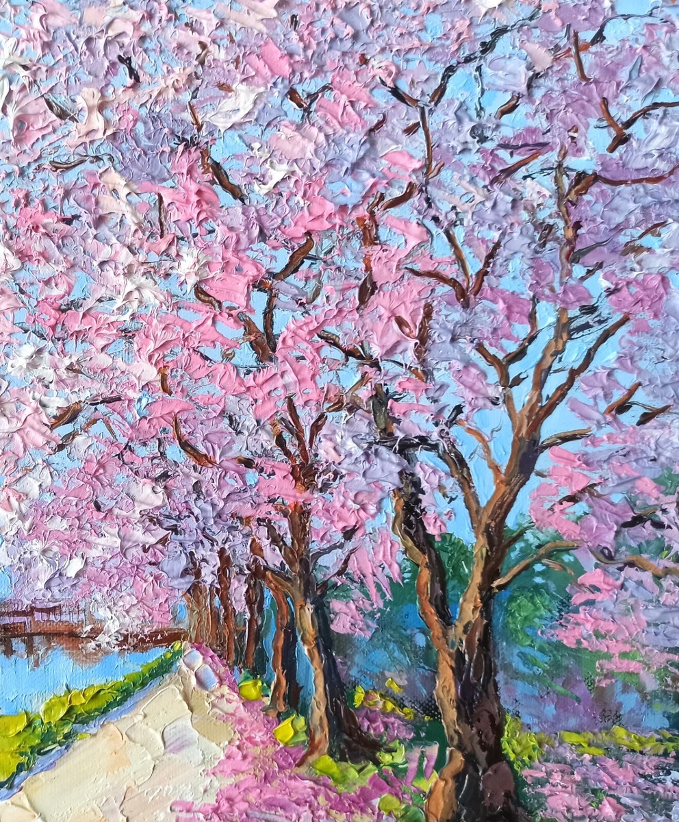 油絵 油彩  絵 絵画【Çherry blossom road】 油絵 油彩 絵 絵画【Çherry blossom road】 油絵 油彩 油彩画 絵