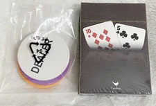 Cardinal, One Sealed Pack of Poker Cards and 2 Betting and 1 Dealer Button