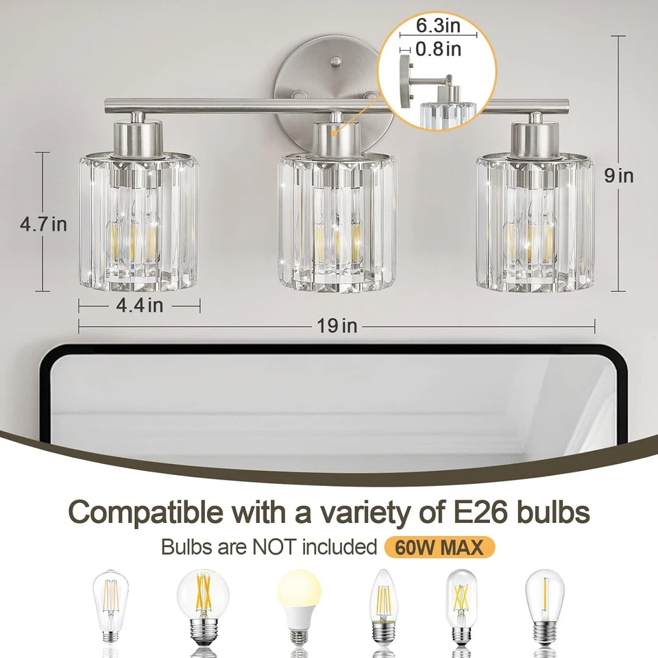 Crystal Bathroom Light Fixtures,Bathroom Lighting Fixtures Over Mirror, Modern - Image 2 of 4