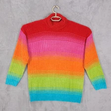 Bloomingdale's Sweater Women L Rainbow Ribbed Pullover Maximalist Turtleneck Y2K