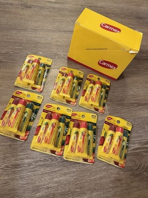 7 New Carmex Lip Care Moisturizing Balm Cherry Strawberry Wintergreen With Box