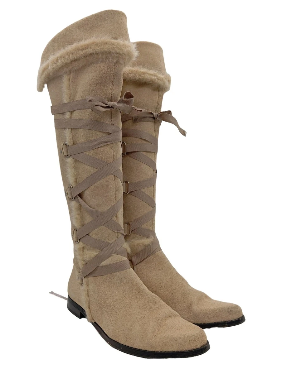 Donna tacco a zeppa bassa colletto in maglia inverno comfort stivali al polpaccio taglia 3 36