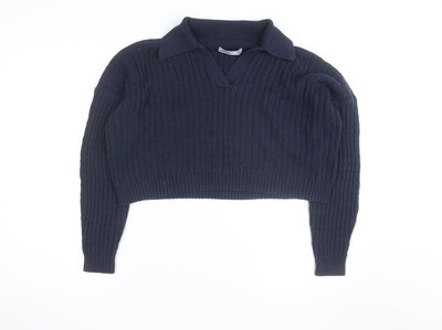 Hollister Damen Pullover Pulli blau Kragen Zopfmuster M