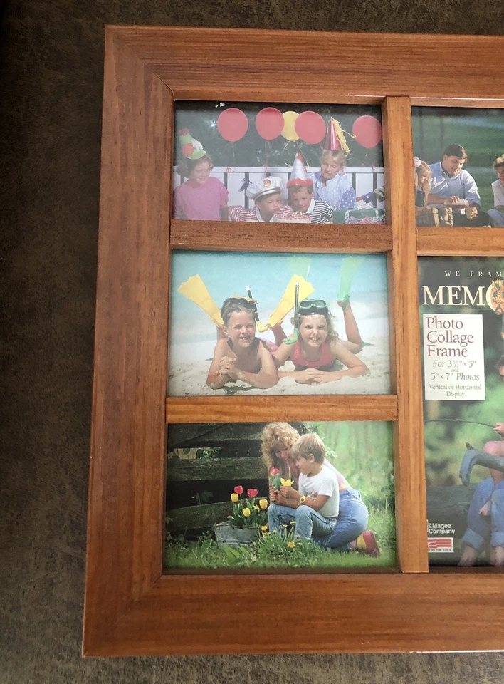 VINTAGE MAGEE CO SOLID WOOD Collage 7 PICTURE PHOTO FRAME 15.5”X17.5” HANGS USA - Image 2 of 4