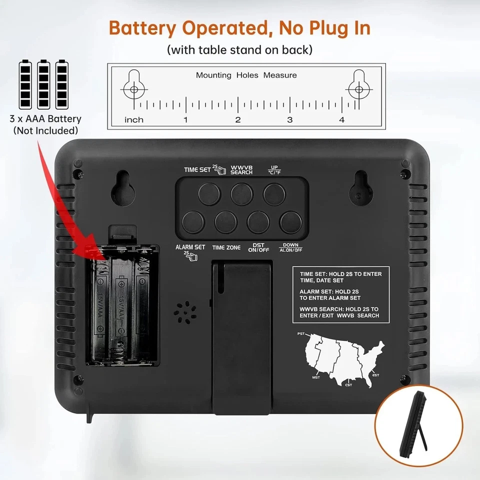 原子挂钟 带温度、湿度、大型显示屏、电池供电、报警 — 第 4/4 张图片