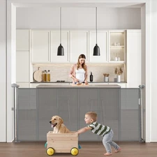 VEVOR Retractable Baby Gate 34in Tall Extend to 71 in Wide for Kids or Pets Gray