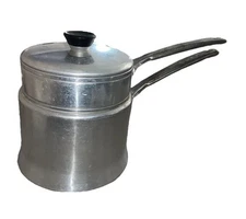 VINTAGE MIRRO ALUMINUM DOUBLE BOILER 2QT 372M RARE KITCHEN DECOR
