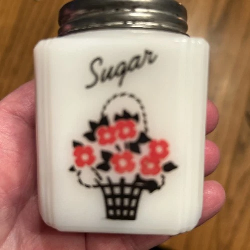 Vintage Tipp Milk glass Spice Shaker Basket Of Flowers Design Sugar