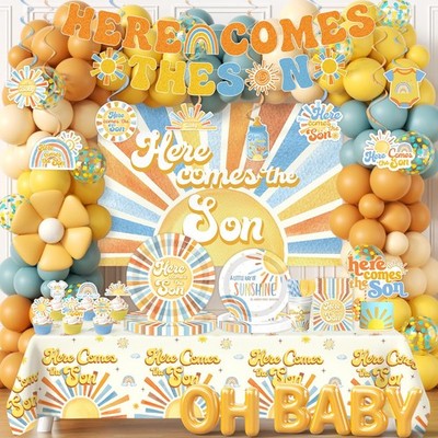 Here Comes The Son Baby Shower Decor - Boho Sun Baby Shower Party Tableware w...