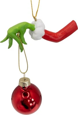 DECEMBER PETS Green Monster Hand Stealing Glass Bulb Christmas Tree Naughty Grinch Ornament