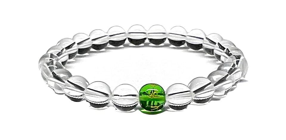 Crystal Quartz and Peridot Stretch Bracelet – Birthstone for August (Leo, - Image 4 of 4