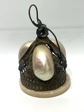 Antique 19th C French Mother of Pearl Shell Alabaster and Brass Hotel Bell