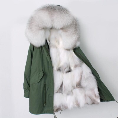 NEU! CARMEN CHARLOTT Luxus Echt Pelz Parka Mantel FUCHSPELZ Größe 44/46 XL