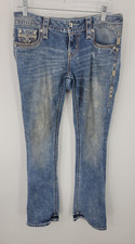 Rock Revival Jeans Womens 28 Bootcut Light Faded Wash Bling Flap Pocket Denim