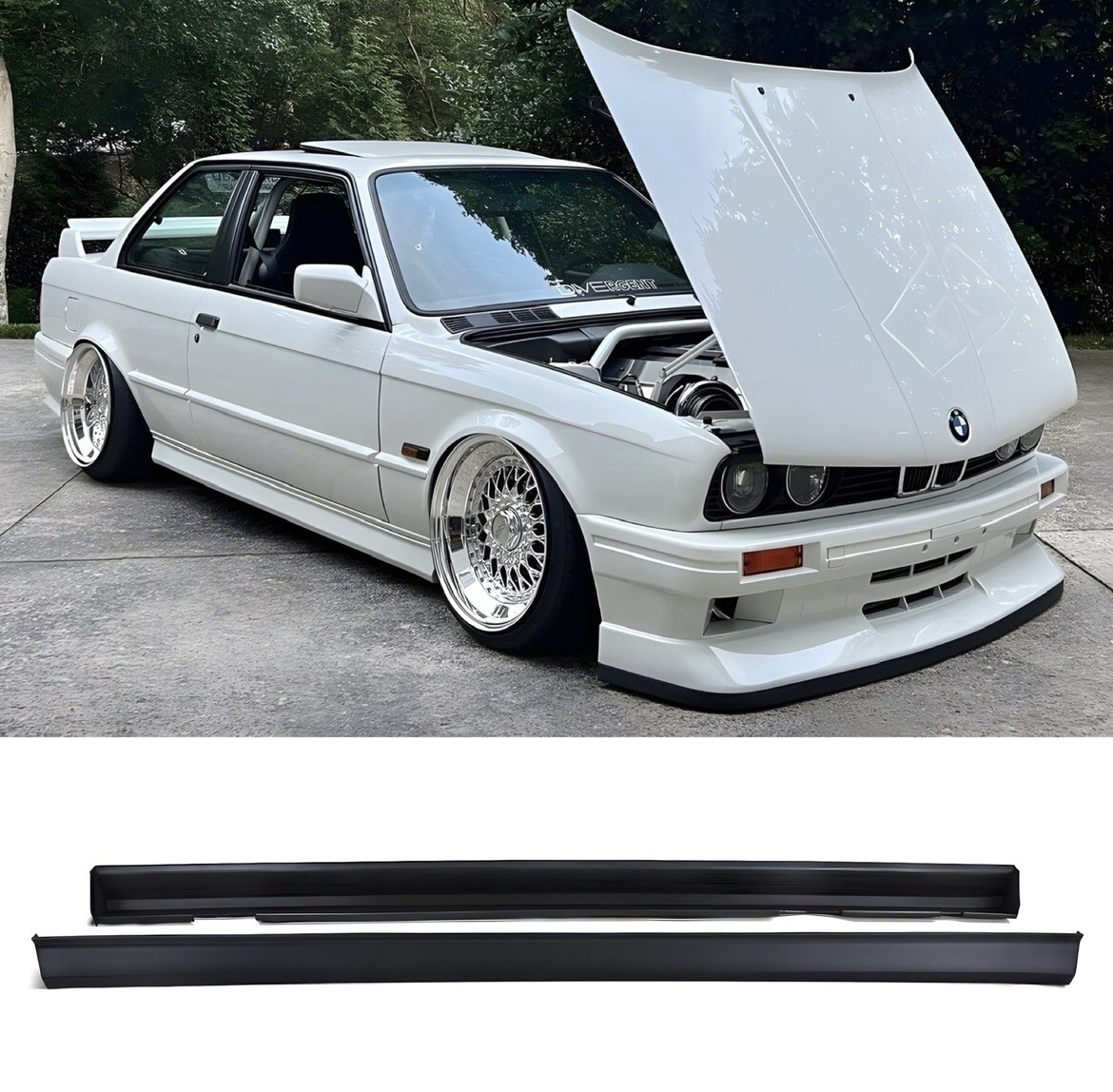 特価！■ 320i (E30)2ドアクーペ■フロントバンパーアンダースカート■美品！ BMW E30 M3 Style Side Skirt Set 318i 318is 325i E30 Touring Coupe