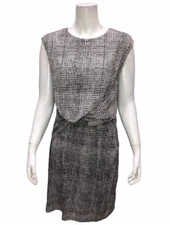 H by Halston Petite Printed Jet Set Jersey Cap Sleeves Dress Black PS Size  