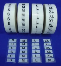 4 - Rolls 2000 Wrap Around Clothing Size Labels Self-Adhesive Retail Supplies