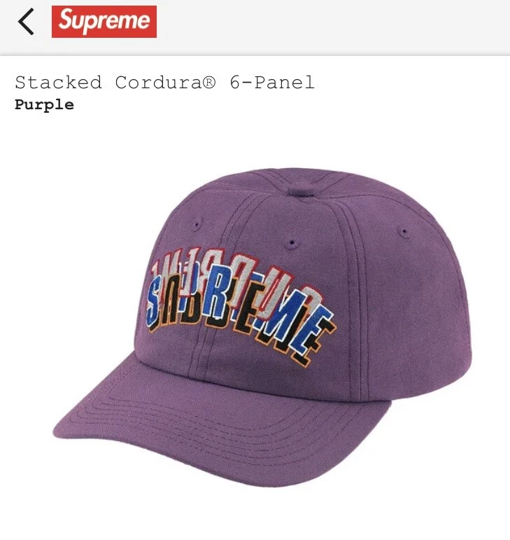 Chapeau Cordura 6 panneaux empilé Supreme violet poussiéreux authentique SS21 NYC FTP