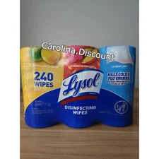 Lysol Disinfectant Wipes Variety Lemon Mango Linen 240 Count 3-Pack Canister