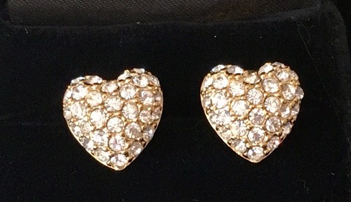 Vintage Swarovski Heart Shape Pave Clear Crystals Earring Gold Tone Pierced - Picture 14 of 17
