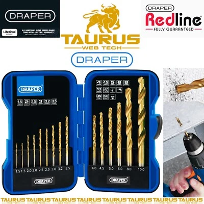 DRAPER-TOOLS 15Pc DRAPER HSS Titanium Nitride Coated HD Drill Bit Set In Case DIY UK FREE P&P