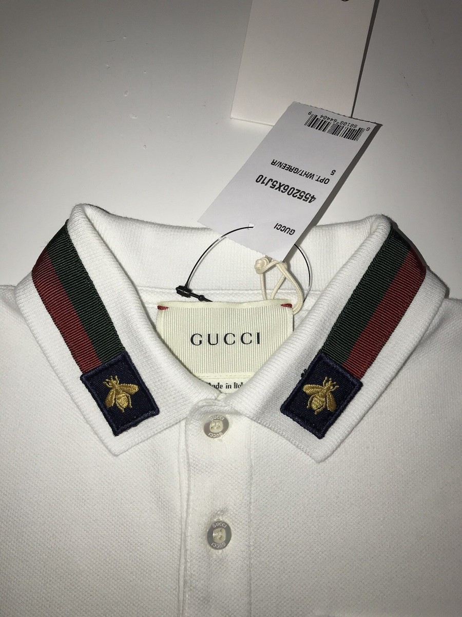 Authentic Gucci Children's Cotton Web-Detail Bee Polo Shirt Authentic Gucci Children's Cotton Web-Detail Bee Polo Shirt