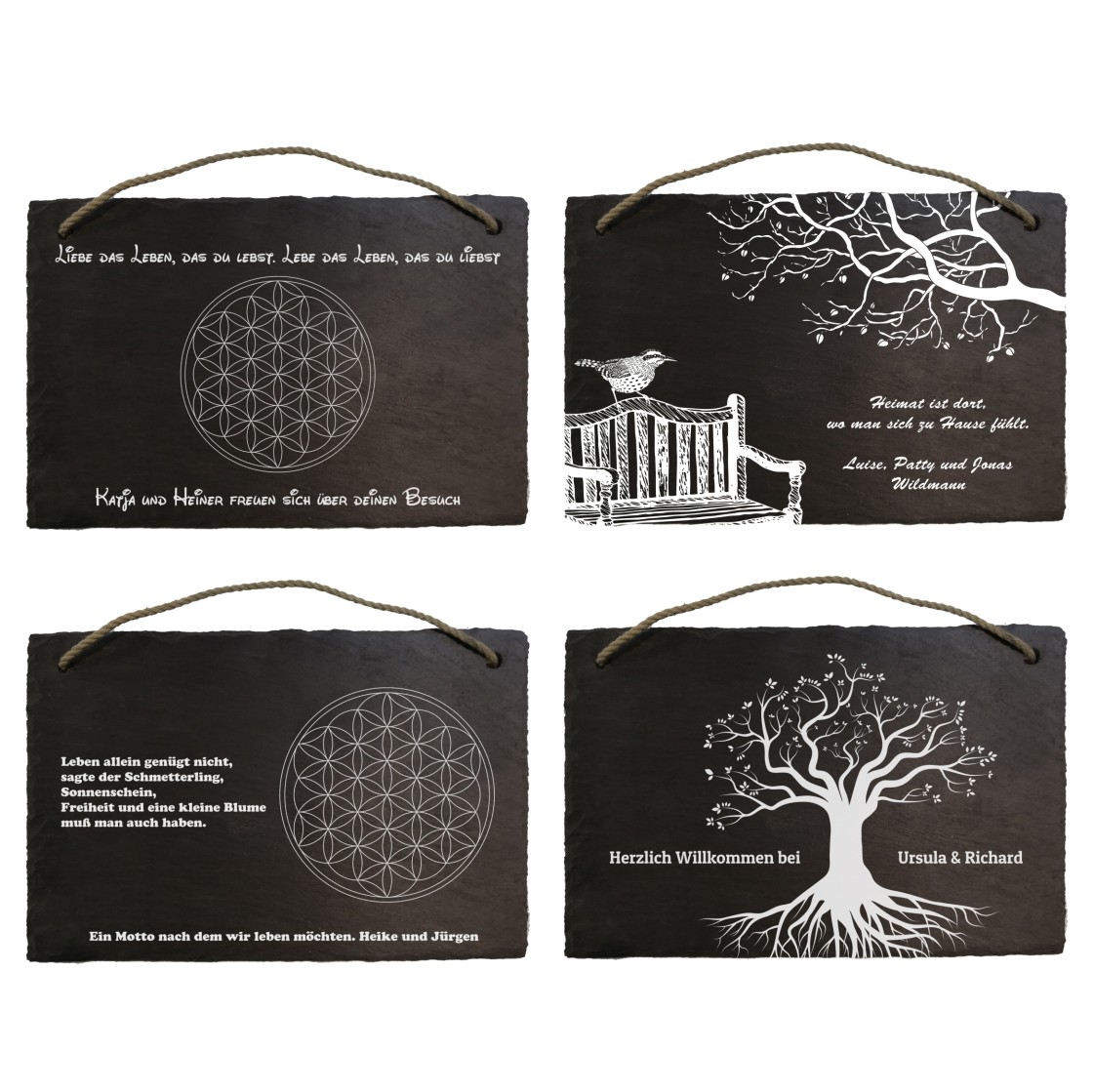 Schiefertafel mit Wunschgravur Schieferplatte Türschild graviert Lebensblume