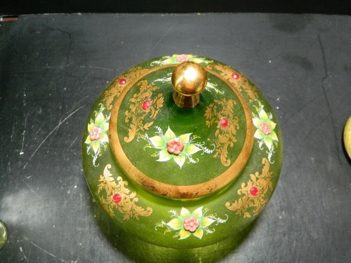 Vintage Murano Empoli Green Embellished Art Glass Pedestal Covered Jar VG-Excel - Picture 5 of 12