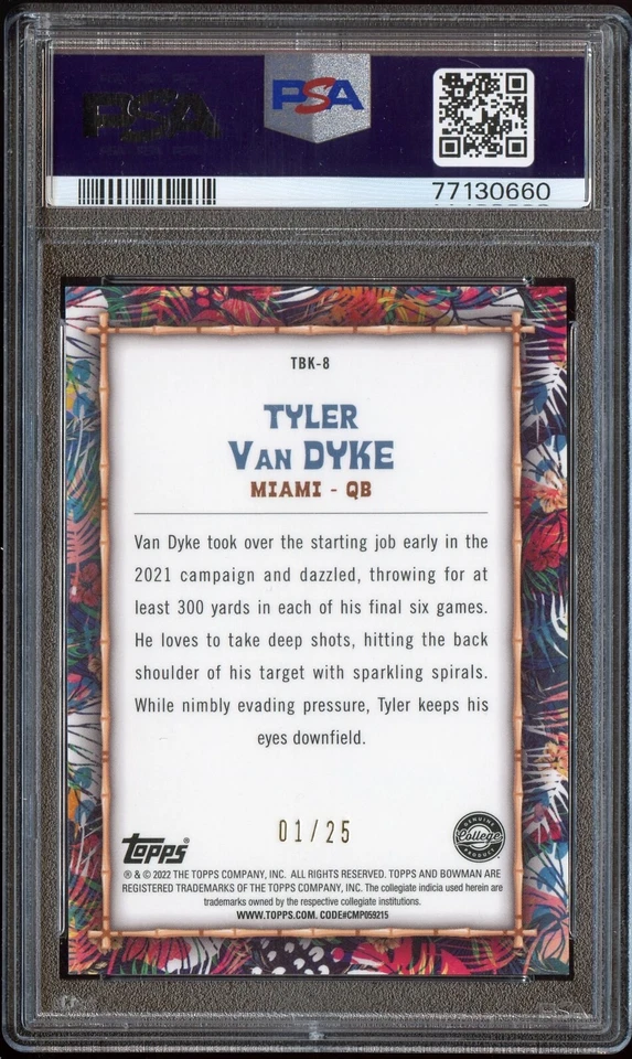 2022 Bowman University Tyler Van Dyke #TBK8 Big Kahuna Orange Refractor #01/25 - Image 2 of 2
