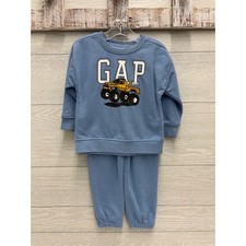 GAP Kids Boys 2 PC Pant Set 5T Blue Monster Truck Sweatshirt Joggers 1969 NEW