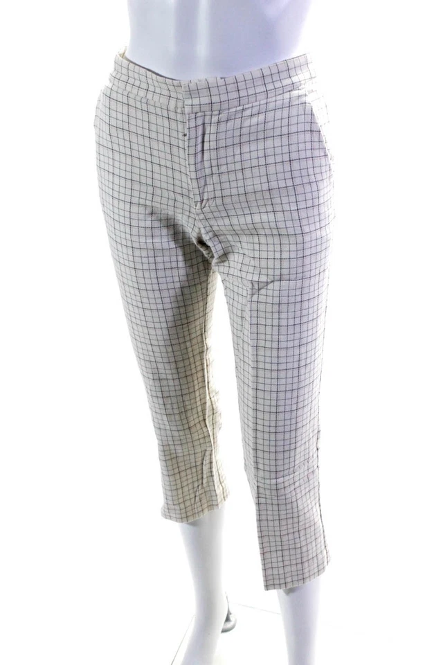 Calça Joie Feminina Algodão Estampa Listrada Gancho e Olho Perna Cônica Bege Tamanho 0 - Imagem 2 de 4