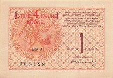 Serbia / Croatia / Slovenia 4 Krone / 1 Dinar ND. 1919 Uncirculated Banknote Co4