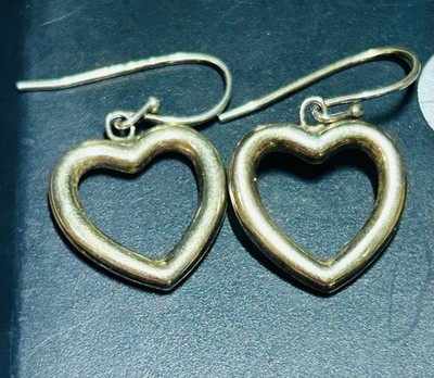 Vintage Sterling Silver Gold Vermeil Dangle Heart Earrings Signed MOM JORDAN