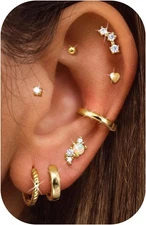 Hypoallergenic Flat Back Earrings 14K Gold Cartilage Earring Sets for Multiple P