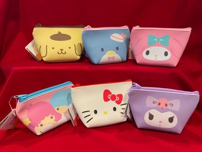 NWT 6 PCS - Sanrio Hello Kitty My Melody Kuromi Twin Stars Makeup Bag Coin Purse