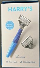 Harry's Razor Handle Blue Ocean + Two 5 Blade Cartridges, BRAND NEW
