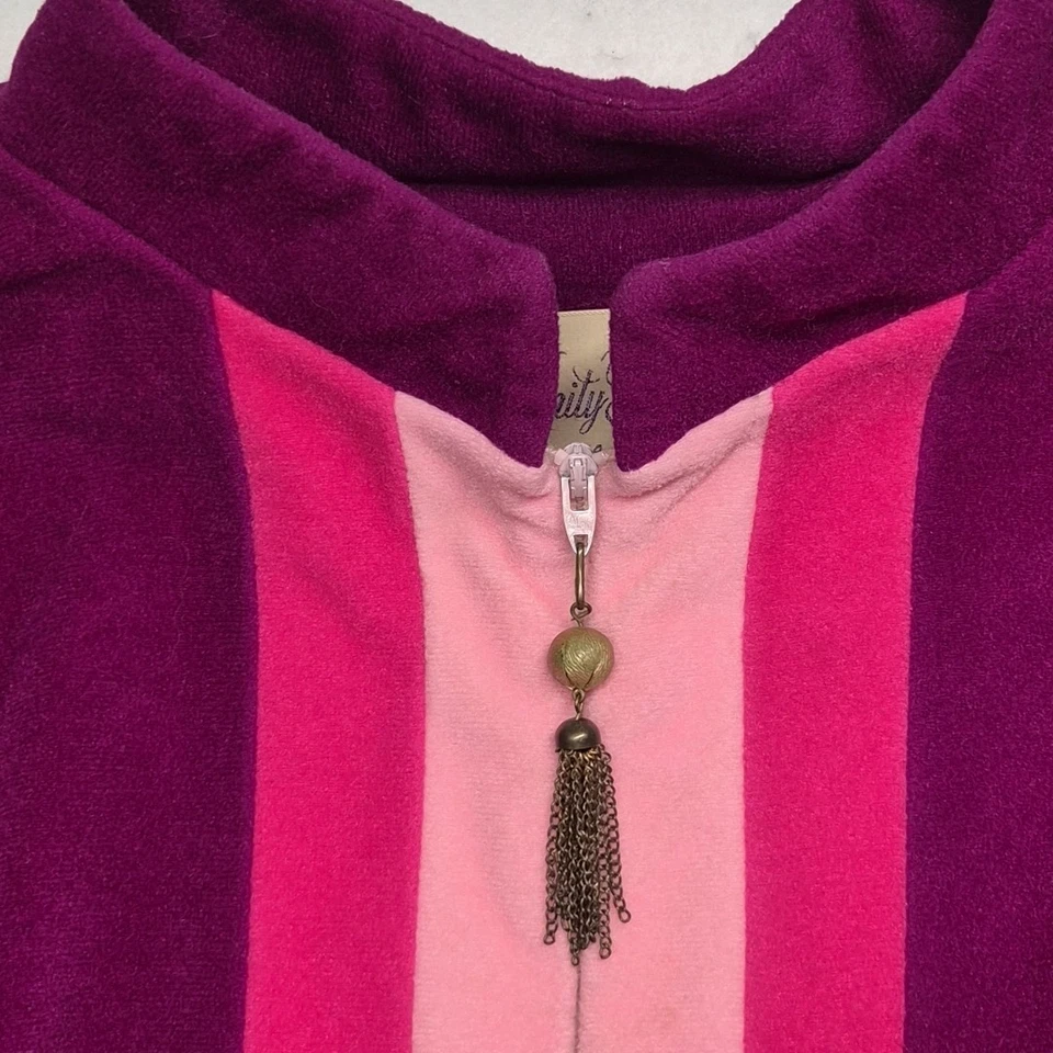 Bata larga de terciopelo a rayas rosa Vanity Fair de colección años 70 salón ama de casa EE. UU. MOD Foto 3 de 4