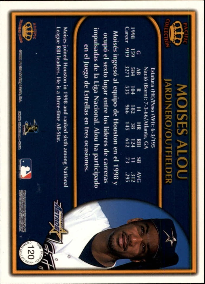 1999 Pacific Crown Collection Platinum Blue #120 Moises Alou - NM-MT - Image 2 of 2