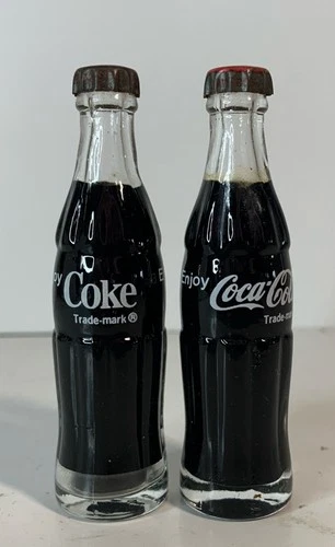 VTG LOT OF 2 MINI 3 INCH COCA COLA FULL MINIATURE GLASS BOTTLE