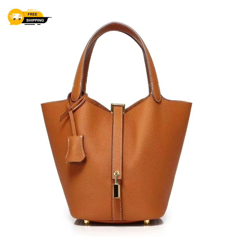 New Leather Luxury Handbag, High-End Soft Leather Bucket Bag, Cowhide Portable G