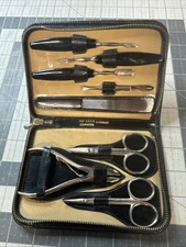 Vintage Manicure Set Made In Germany Top Grain Cowhide Case 8 Pcs
