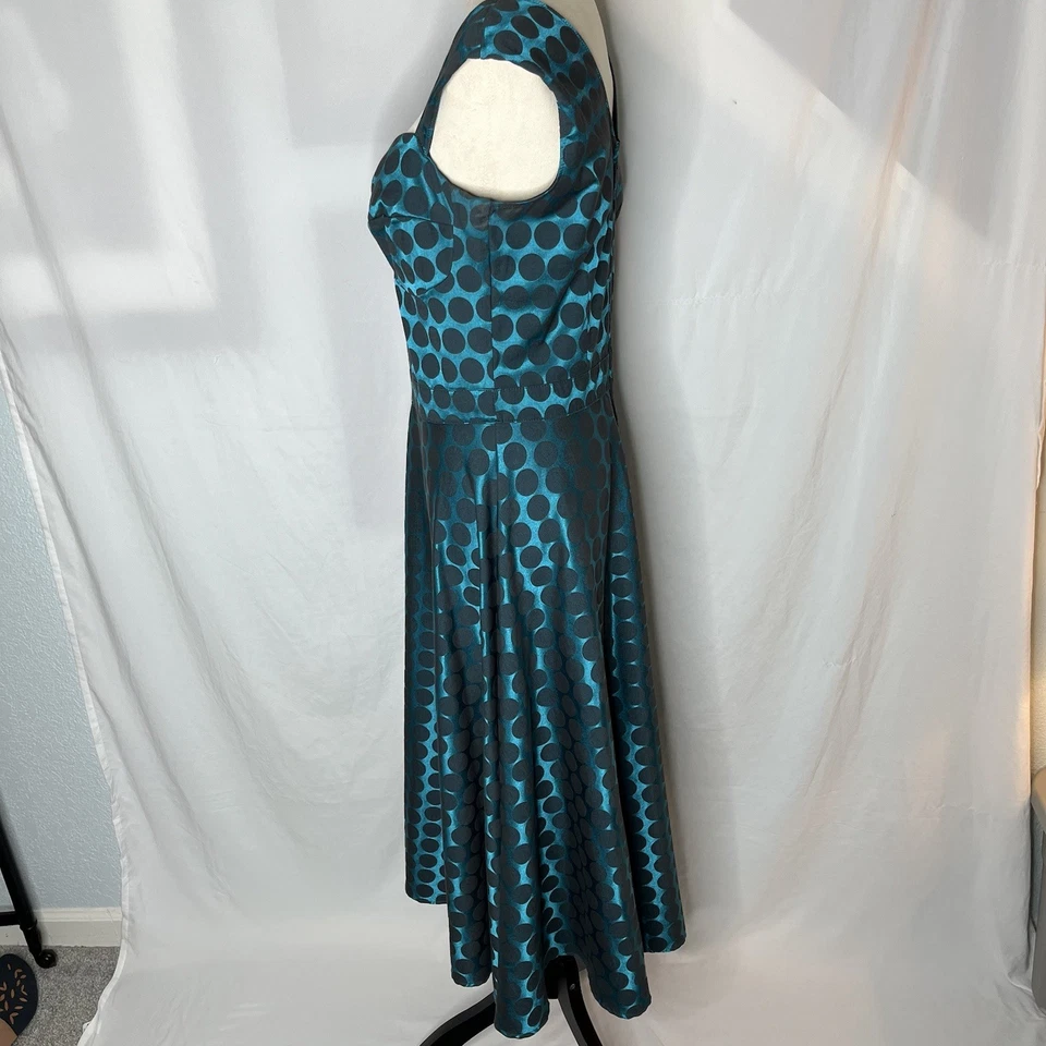 Bettie Page Queen Of Pinups Teal Polka Dot Dress Size 12 Coquette Retro 60s - Image 3 of 4