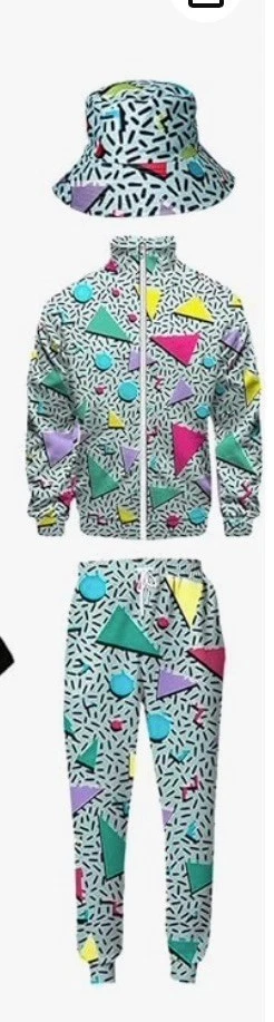 9 Piezas Para Hombres Años 80 90 De Lujo Disfraz M Chándal Para Hombres Boom Box Teléfono Joyería Sombrero Foto 3 de 4